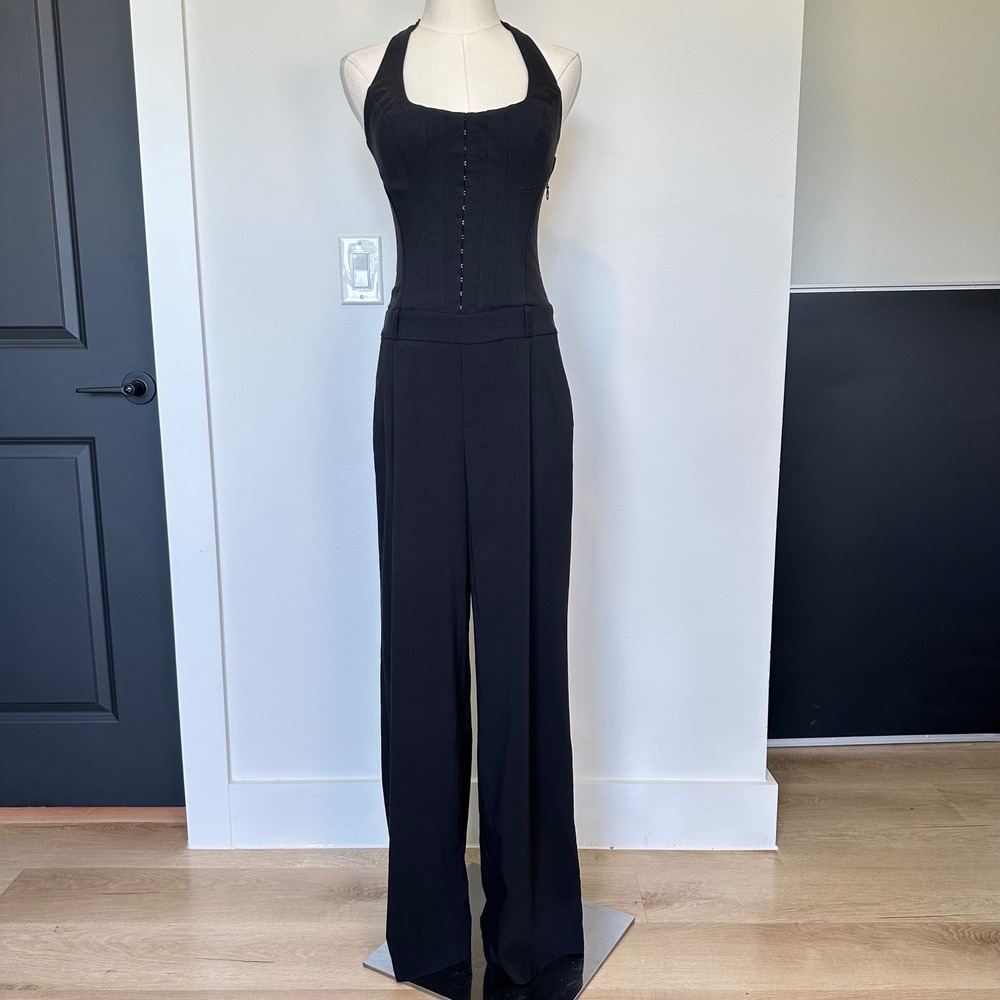 Oh Polly Corset Wide Leg Jumpsuit Womens 4 Black Cocktail Party Dark Feminine